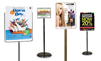 Literature Poster Sign Stand Pedestal Holder with Brochure Basket