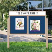 60" x 36" Outdoor Message Center Enclosed Cork Board with Header and Posts | Two Door Information Board