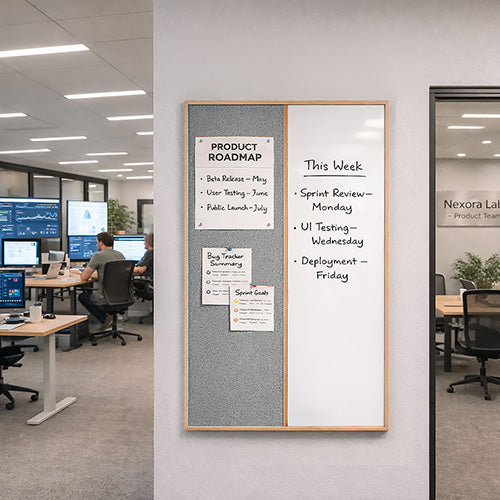 Value Line Combo Board 24x48 Wood Framed Cork Bulletin Marker Board (Open Face with Wood Trim)