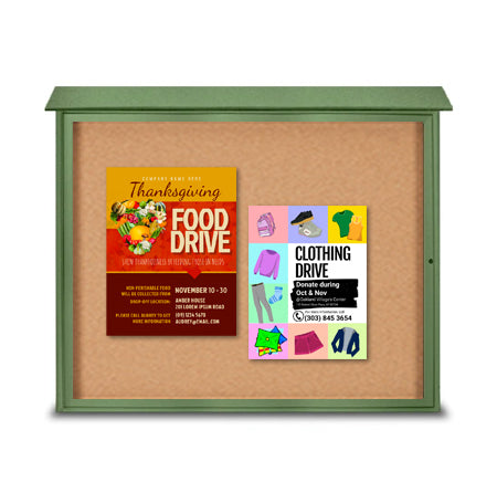 Eco-Design 24 x 32 Outdoor Message Center with Cork Board | LEFT Hinged Single Door Cabinet - Faux Wood Information Board
