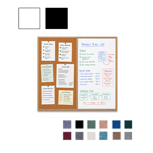 Value Line Combo Board 30x30 Wood Framed Cork Bulletin Marker Board (Open Face with Wood Trim)