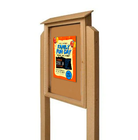 36x48 Outdoor Message Center with Posts and Cork Board Wall Mounted - LEFT Hinged