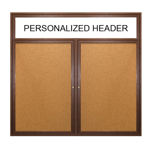 2 DOOR WOOD CORK BOARD 48 x 60 WITH HEADER & LIGHTS (SHOWN IN WALNUT)