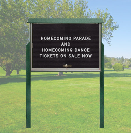 52x40 Letter Board Outdoor Message Center with Posts | Two Sliding Doors Faux Wood Display Case