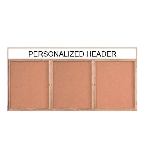 3 DOOR WOOD CORK BOARD 72 x 24 WITH HEADER & LIGHTS (SHOWN IN LIGHT OAK)