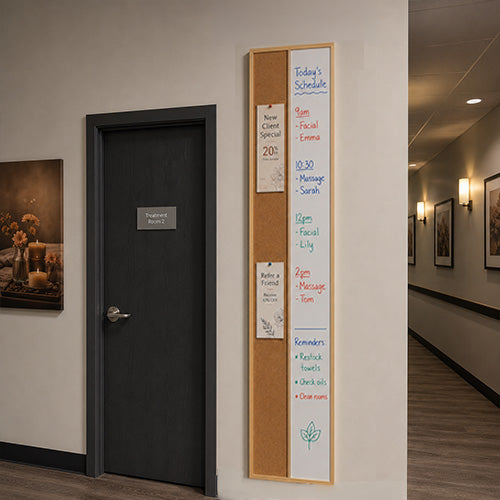 Value Line Combo Board 96x12 Wood Framed Cork Bulletin Marker Board (Open Face with Wood Trim)