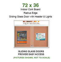 72 x 36 Indoor Bulletin Cork Boards with Personalized Header & Lights (RADIUS EDGE) (2 Sliding Glass Doors)