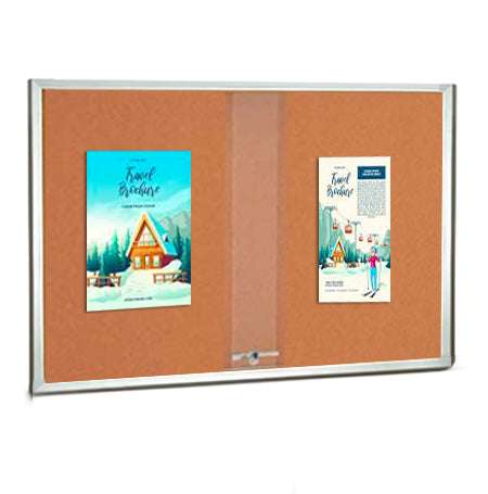 40x40 Indoor Enclosed Bulletin Cork Boards with Sliding Glass Doors