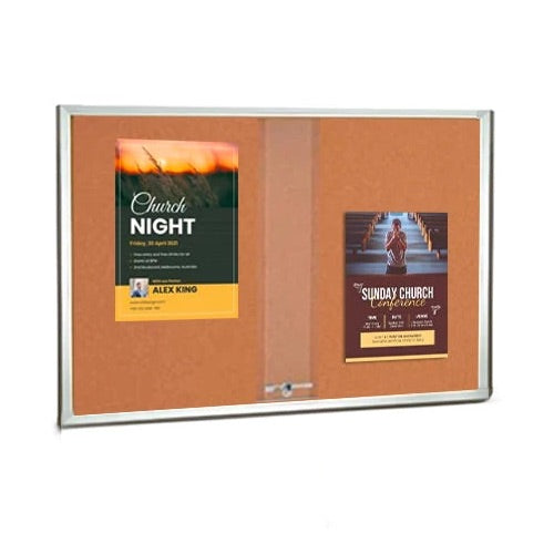 72 x 36 Indoor Enclosed Bulletin Cork Boards with Sliding Glass Doors