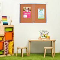 96 x 36 Indoor Enclosed Bulletin Cork Boards with Sliding Glass Doors