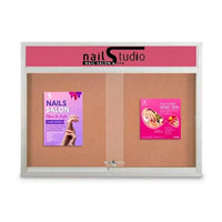 Indoor Bulletin Cork Boards 48" x 36" with 2 Sliding Glass Doors and Personalized Message Header