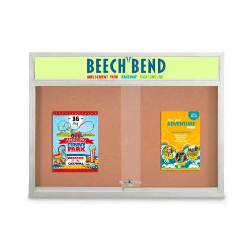 Indoor Bulletin Cork Boards 60" x 24" with Personalized Message Header (2 Sliding Glass Doors)