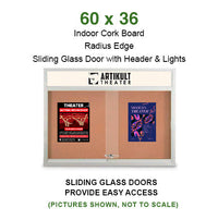 Indoor Bulletin Cork Boards 60" x 36" with Personalized Message Header (2 Sliding Glass Doors)