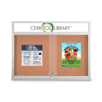 Indoor Bulletin Cork Boards 60" x 40" with Personalized Message Header (2 Sliding Glass Doors)
