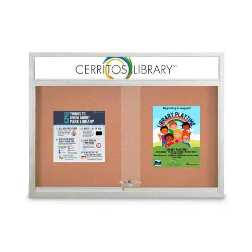 Indoor Bulletin Cork Boards 60" x 40" with Personalized Message Header (2 Sliding Glass Doors)