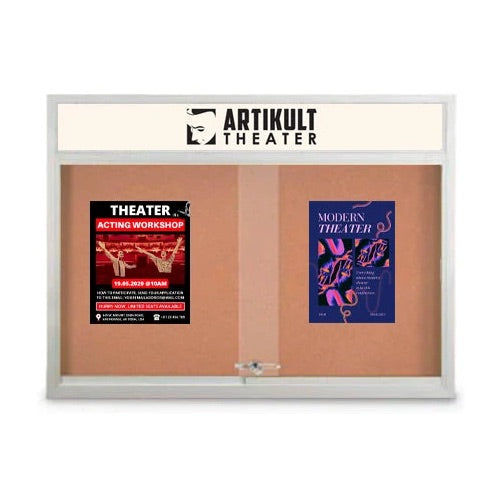 Indoor Bulletin Cork Boards 72" x 24" with Personalized Message Header (2 Sliding Glass Doors)