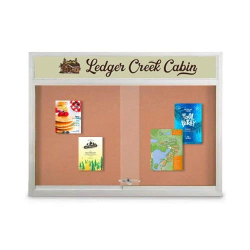 Indoor Bulletin Cork Boards 72" x 36" with Personalized Message Header (2 Sliding Glass Doors)