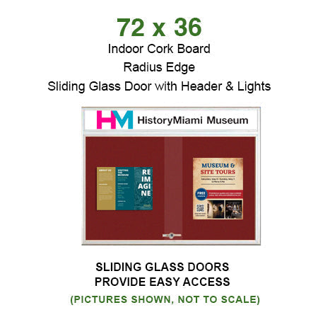 Indoor Bulletin Cork Boards 72" x 36" with Personalized Message Header (2 Sliding Glass Doors)