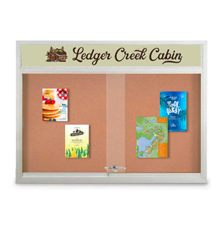 Indoor Bulletin Cork Boards 72" x 36" with Personalized Message Header (2 Sliding Glass Doors)