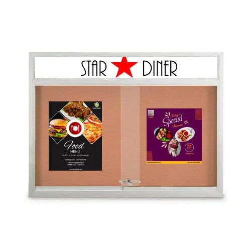 Indoor Bulletin Cork Boards 84" x 24" with Personalized Message Header (3 Sliding Glass Doors)
