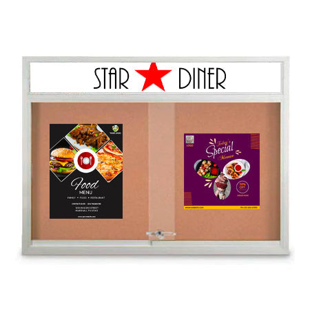 Indoor Bulletin Cork Boards 84" x 24" with Personalized Message Header (3 Sliding Glass Doors)