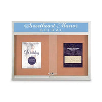 Indoor Bulletin Cork Boards 84" x 30" with Personalized Message Header (3 Sliding Glass Doors)