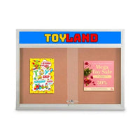 Indoor Bulletin Cork Boards 84" x 36" with Personalized Message Header (3 Sliding Glass Doors)