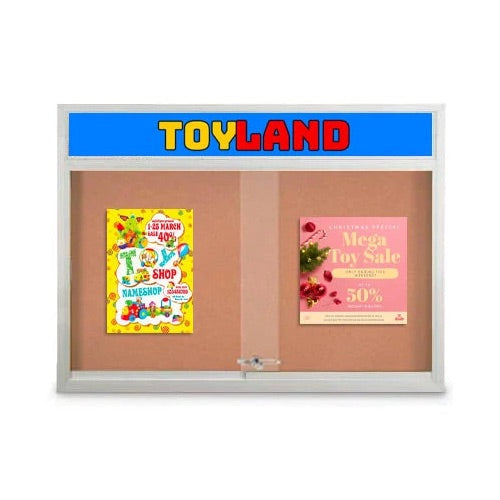 Indoor Bulletin Cork Boards 84" x 36" with Personalized Message Header (3 Sliding Glass Doors)