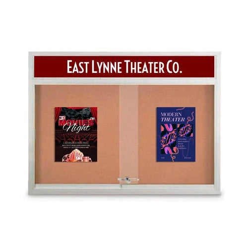 Indoor Bulletin Cork Boards 84" x 48" with Personalized Message Header (3 Sliding Glass Doors)
