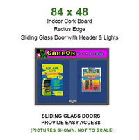 Indoor Bulletin Cork Boards 84" x 48" with Personalized Message Header (3 Sliding Glass Doors)