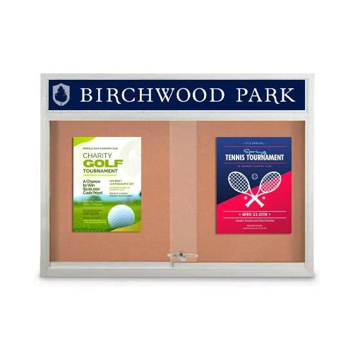 Indoor Bulletin Cork Boards 96" x 24" with Personalized Message Header (3 Sliding Glass Doors)