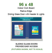 Indoor Bulletin Cork Boards 96" x 48" with Personalized Message Header (3 Sliding Glass Doors)