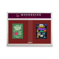 Indoor 50 x 40 Bulletin Cork Boards with Personalized Header & Lights (2 Sliding Glass Doors)