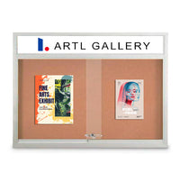 Indoor 60 x 40 Bulletin Cork Boards with Personalized Header & Lights (2 Sliding Glass Doors)
