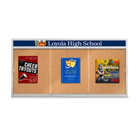 Indoor 84 x 24 Bulletin Cork Boards with Personalized Header & Lights (3 Sliding Glass Doors)