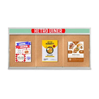 Indoor 84 x 36 Bulletin Cork Boards with Personalized Header & Lights (3 Sliding Glass Doors)