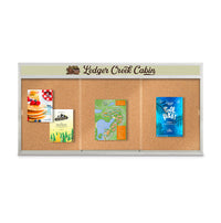 Indoor 96 x 24 Bulletin Cork Boards with Personalized Header & Lights (3 Sliding Glass Doors)