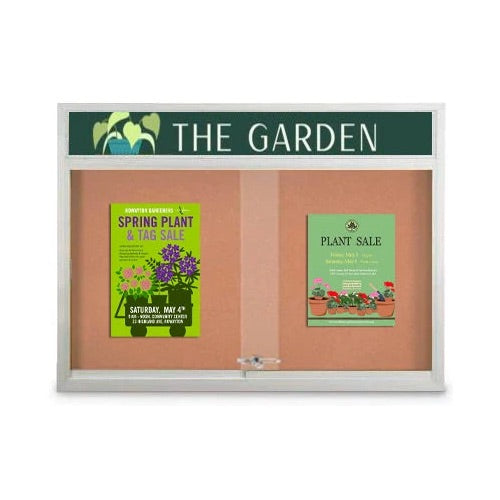 Indoor Bulletin Cork Boards with Personalized Header and LED Light | Locking Sliding Glass Doors