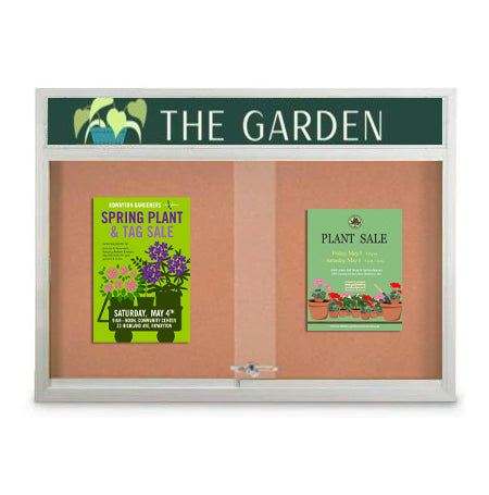 Indoor Bulletin Cork Boards with Personalized Header & Lights | Locking Sliding Glass Doors