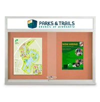 Indoor Bulletin Boards Display Cases with Personalized Header | with 2-3 Sliding Glass Doors 25 Sizes