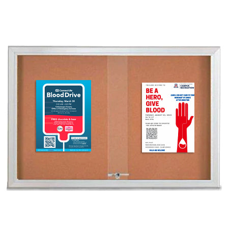 Indoor Enclosed Bulletin Cork Boards 40 x 40 with Sliding Glass Doors (with RADIUS EDGE)