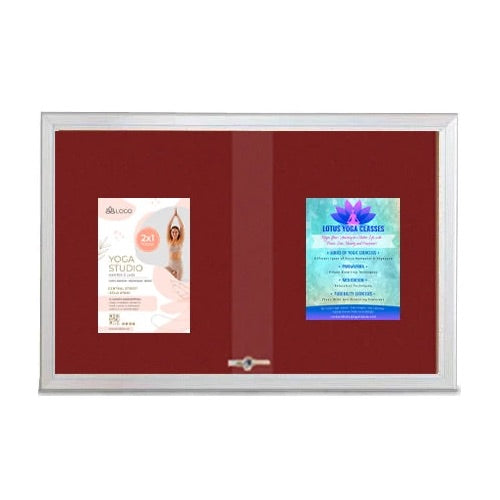 Indoor Enclosed Bulletin Cork Boards 48 x 36 with Two Sliding Glass Doors + Sleek Radius Edge Cabinet Corners