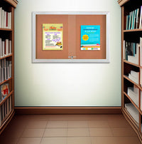 Indoor Enclosed Bulletin Cork Boards 48 x 36 with Two Sliding Glass Doors + Sleek Radius Edge Cabinet Corners