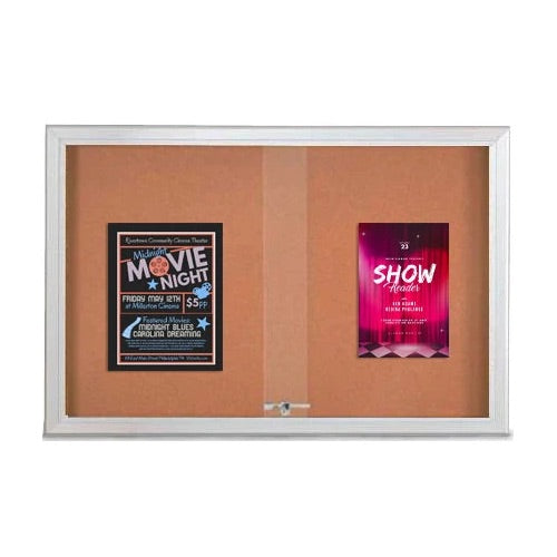 Indoor Enclosed Bulletin Cork Boards 60 x 24 with Sliding Glass Doors (with RADIUS EDGE)