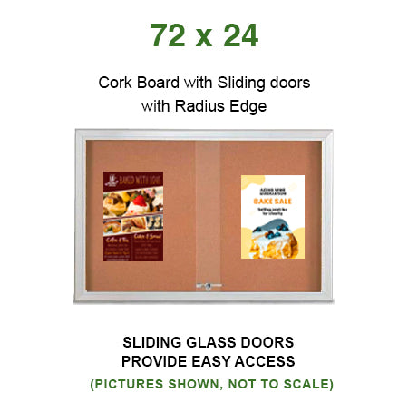 Indoor Enclosed Bulletin Cork Boards 60 x 24 with Sliding Glass Doors (with RADIUS EDGE)