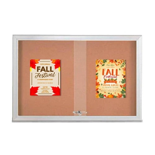 Indoor Enclosed Bulletin Cork Boards 60 x 36 with Sliding Glass Doors + Radius Edge Metal Cabinet Corners