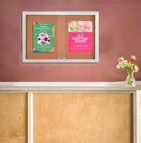 Indoor Enclosed Bulletin Cork Boards 60 x 40 with Sliding Glass Doors + Radius Edge Metal Cabinet Corners