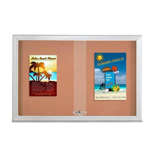 Indoor Enclosed Bulletin Cork Boards 72 x 36 with Sliding Glass Doors (with RADIUS EDGE)