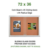 Indoor Enclosed Bulletin Cork Boards 72 x 36 with Sliding Glass Doors (with RADIUS EDGE)