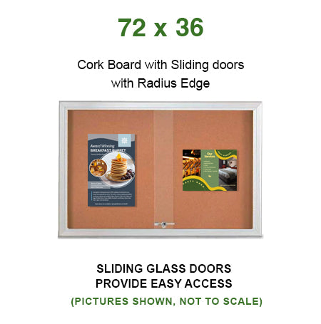 Indoor Enclosed Bulletin Cork Boards 72 x 36 with Sliding Glass Doors (with RADIUS EDGE)